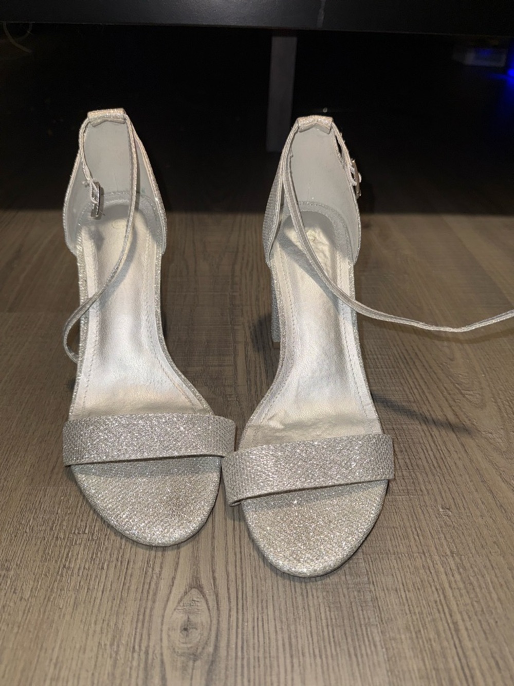 Silver Glitter Ankle-Strap Women’s Sandals